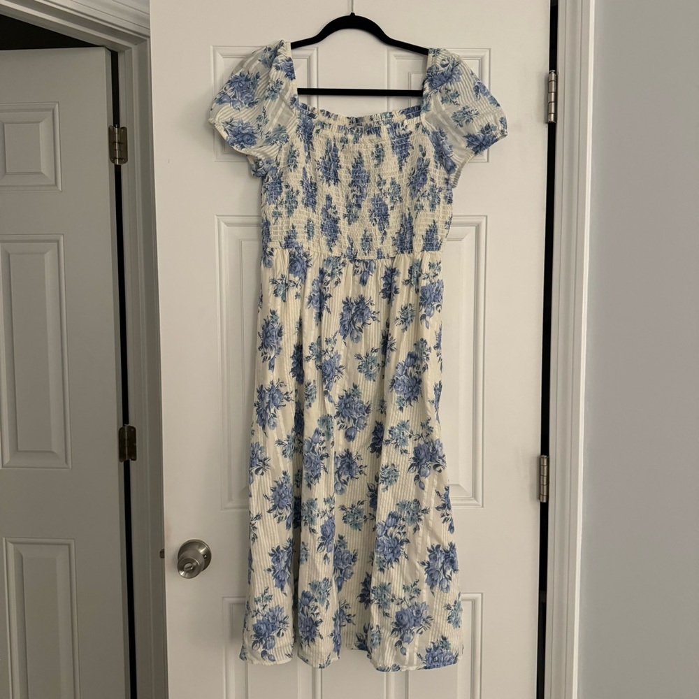 LOFT Floral Blue Midi Dress